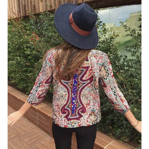 ZARA TRF Embroidered Mirror Jacket Bohemian Hand Made BEADED BLAZER Small - Picture 3 of 13